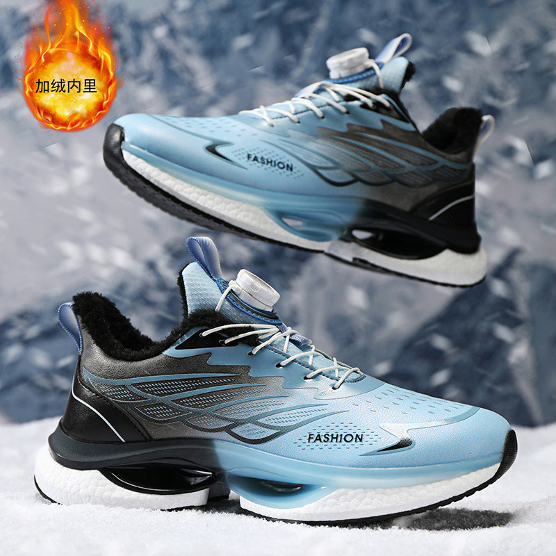 Winter Men's Shoes2025New Rotating Button Running Sports Shoes Men's Breathable Thick Bottom Popcorn Cushioning Running Shoes - 图片 16