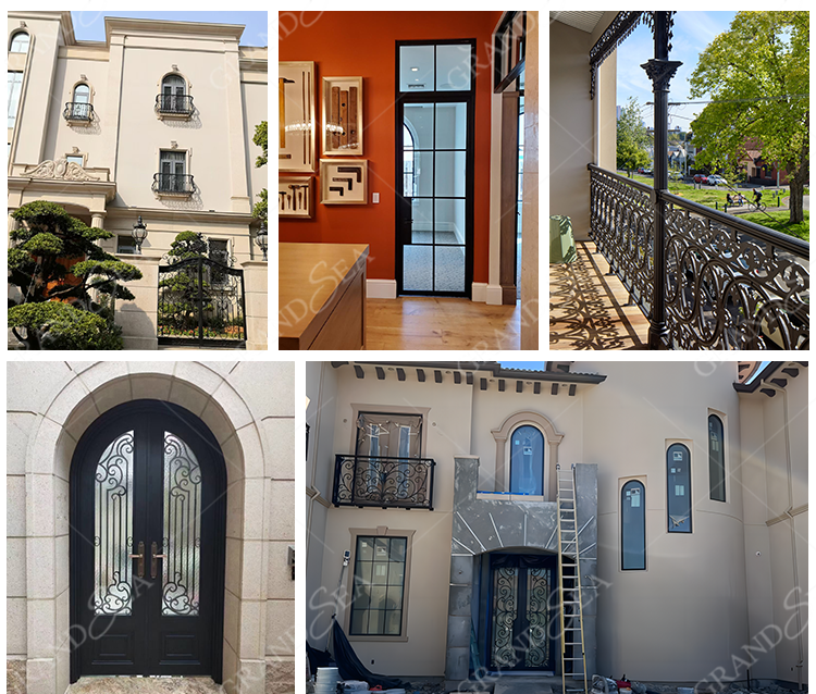 Modern House Exterior Door Double Tempered Glass Door Entry Wrought Iron Door Design - 图片 16