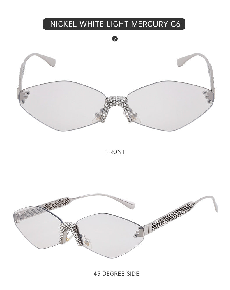 New Diamond Cut Edge Frameless Sunglasses for Women, Diamond-Studded Sunglasses, Sun Protection, Diamond-Shaped Frame Glasses for Women shades - 图片 27