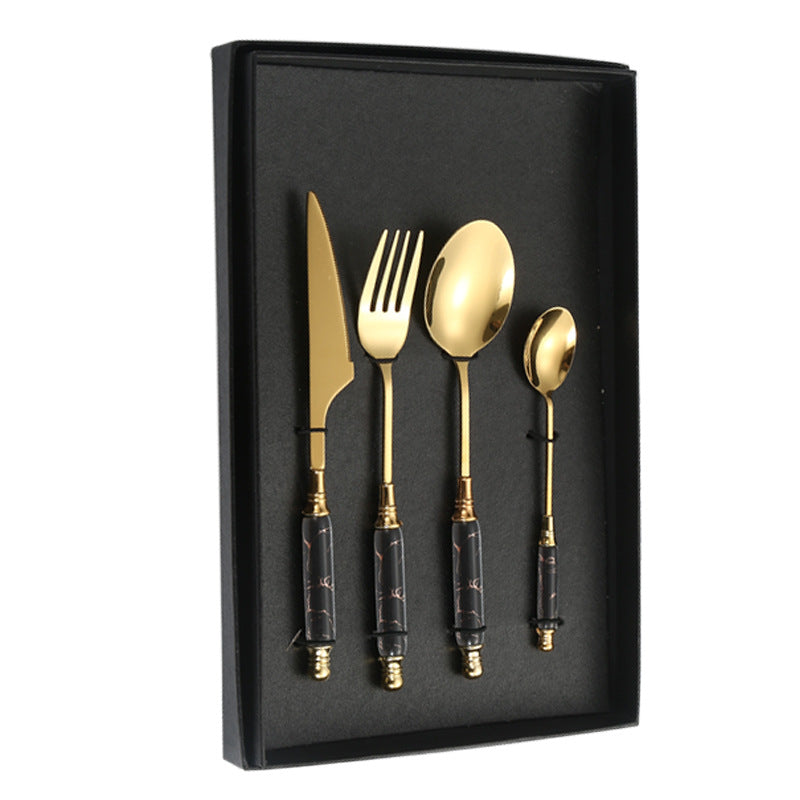 Stainless Steel Cutlery Restaurant Western Steak Knife Fork Imitation Marble Pattern Ceramic Handle Knife Fork Spoon Tea Spoon Tea Fork Set - 图片 11