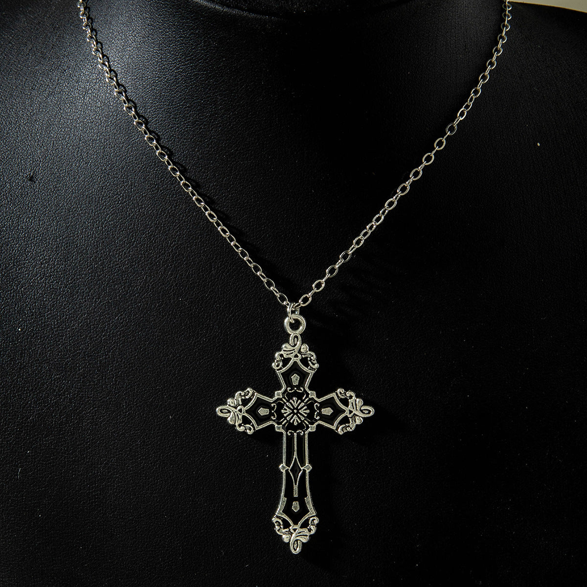 European and American Retro Hollow Diamond Cross Pendant Necklace Gothic Style Black Layered Wear Y Type Necklace - 图片 39
