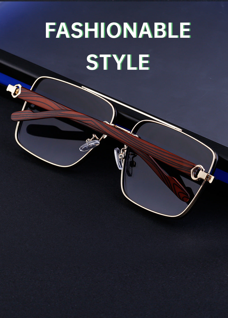 European and American Style Square Frame Cut Edge Sunglasses for Men with Imitation Wood Grain Temples, Men's Trendy Wholesale sunglass - 图片 19
