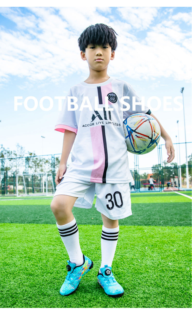 New style soccer shoes for men, women, and children with rotating buckle TF Broken Nail Style Youth Student Grassland Competition Training Shoes - 图片 33