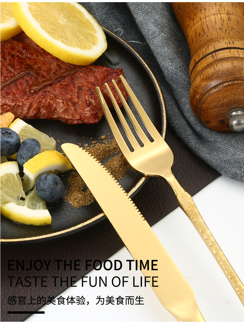 Stainless Steel Tableware Hotel Restaurant Crown Hammered Knife Fork Spoon24Set of Western Steak Knives and Forks - 图片 17