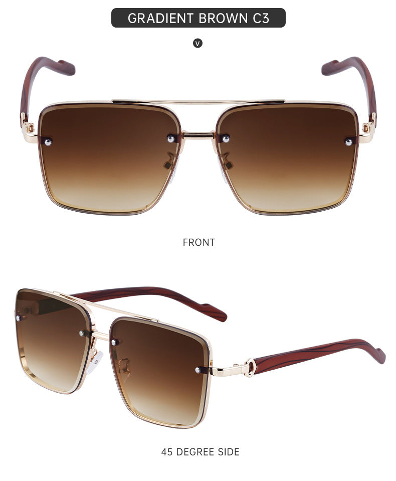 European and American Style Square Frame Cut Edge Sunglasses for Men with Imitation Wood Grain Temples, Men's Trendy Wholesale sunglass - 图片 30