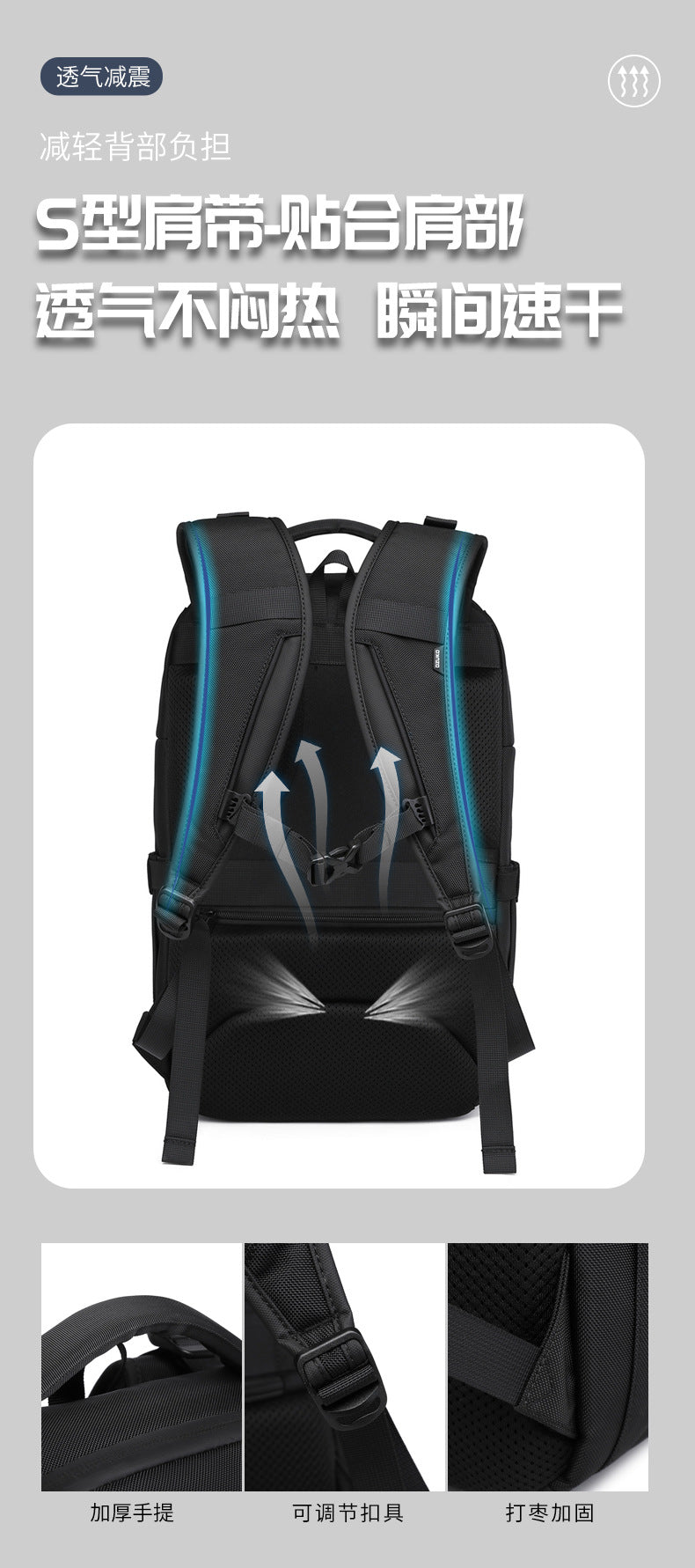 OZUKO Business Backpack for Men, Double Shoulder Laptop Bag, Waterproof, Large Capacity, Commuter School Bag, College Student Trendy Brand, High-End Feel - 图片 14