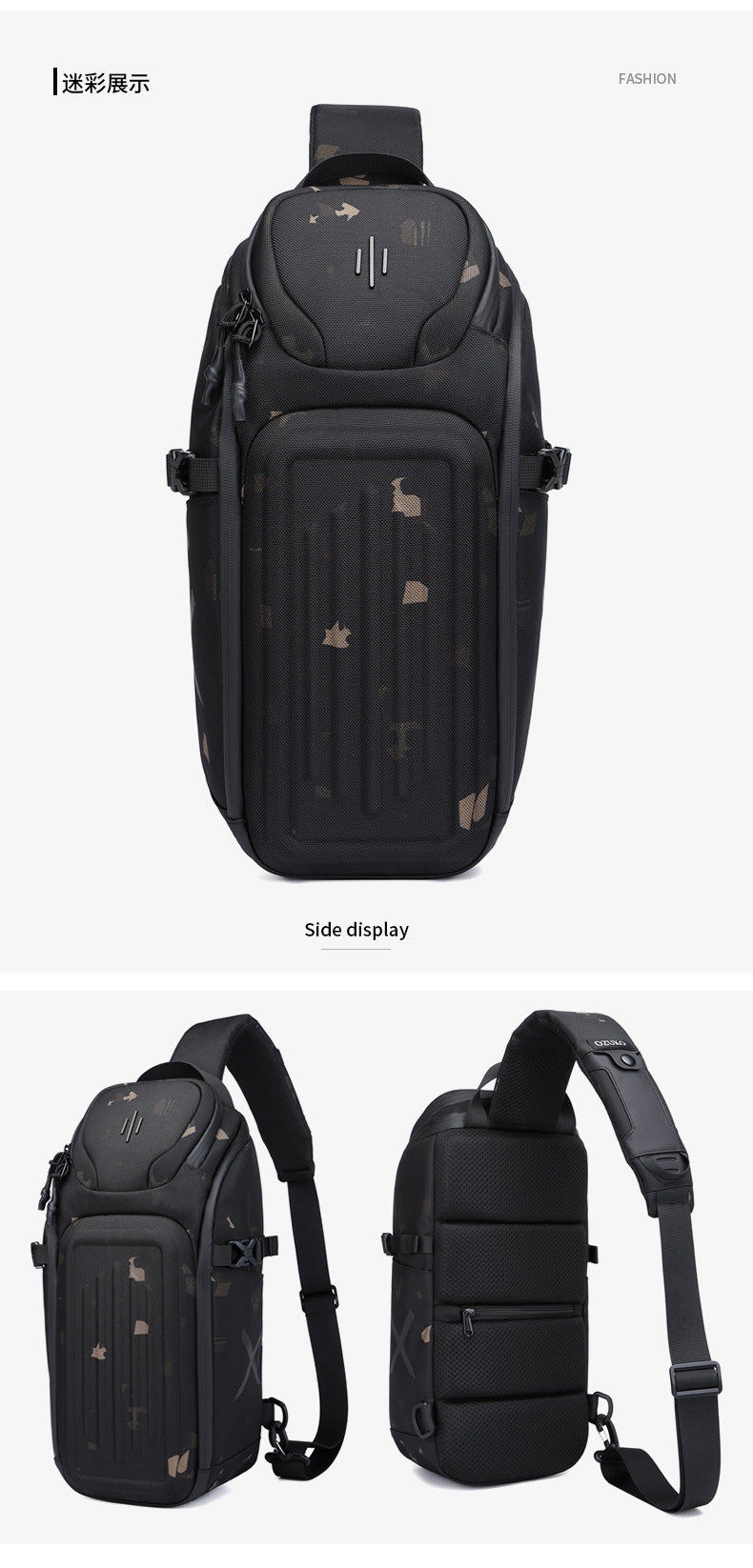 OZUKO Men's Chest Bag Waterproof Crossbody Bag Business Simple Crossbody Bag Trendy Commuter Small Backpack High-End Feel - 图片 30