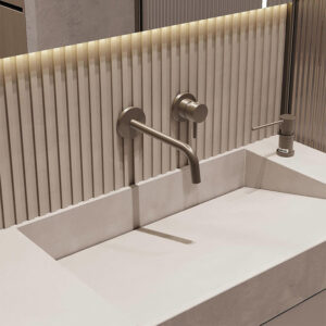 Modern Customizable High Quality Rock Panel LED Mirror Bathroom Sink Cabinet Hotel Corner Triangle Mirror Cabinet Vanity Combo