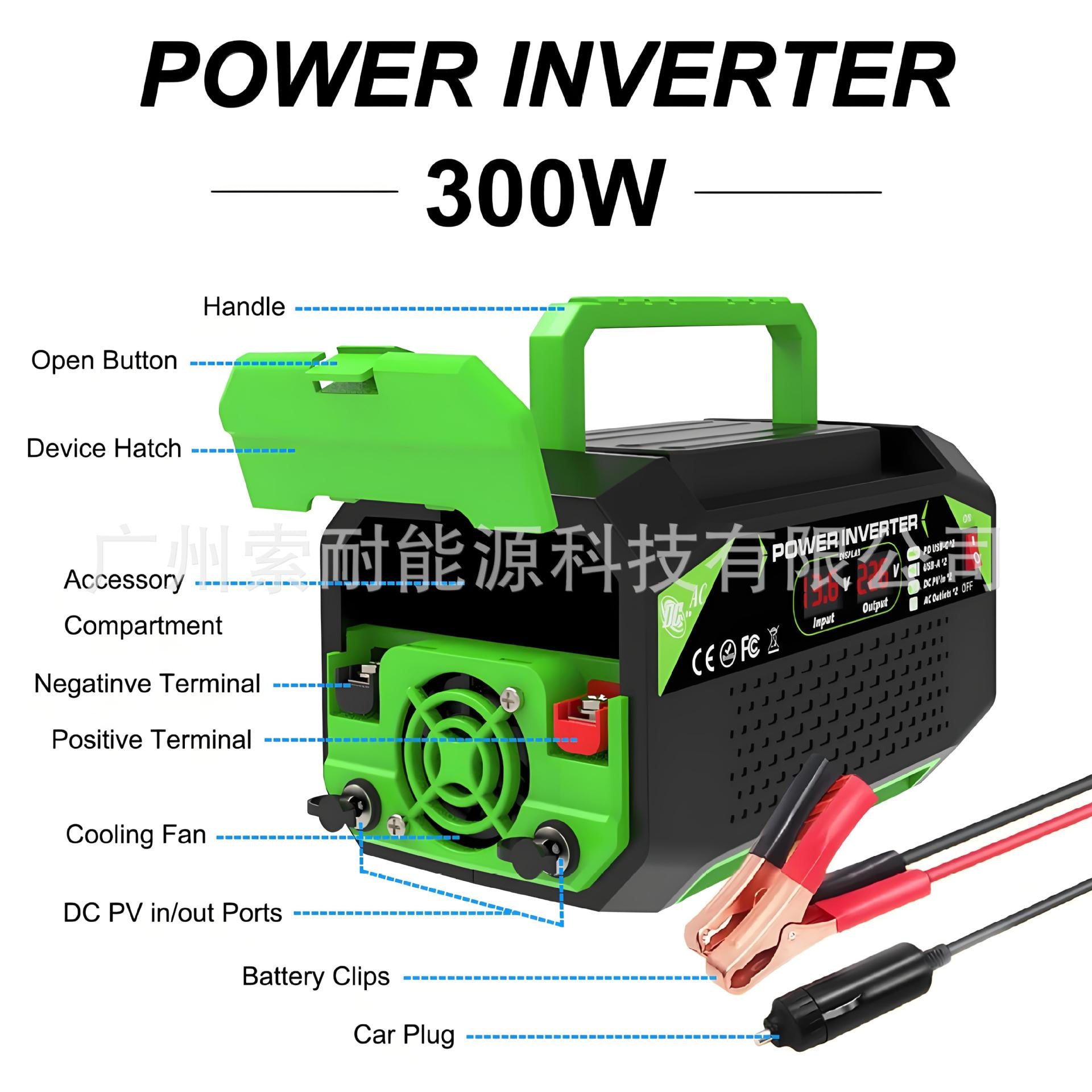 Vehicle Inverter300W/500W12V Turn110V/220V Dual Socket with Digital Display/USB/Type-C - 图片 15