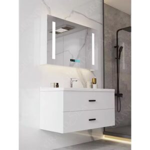 High Glossy White 120cm Width Stock Clearance Bathroom Vanity Wall Mounted Glass Basin With Mirror