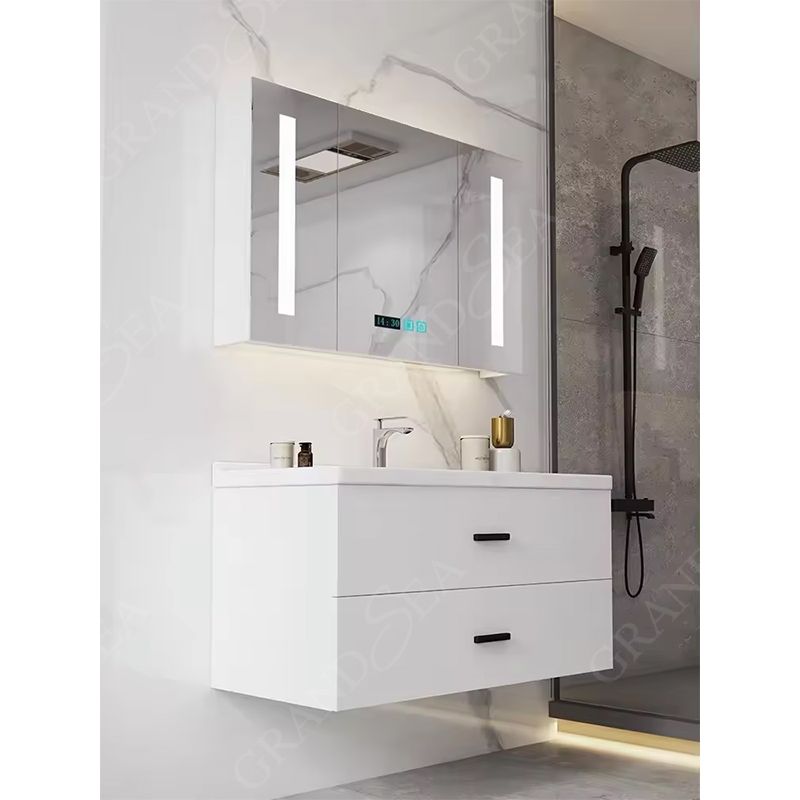High Glossy White 120cm Width Stock Clearance Bathroom Vanity Wall Mounted Glass Basin With Mirror