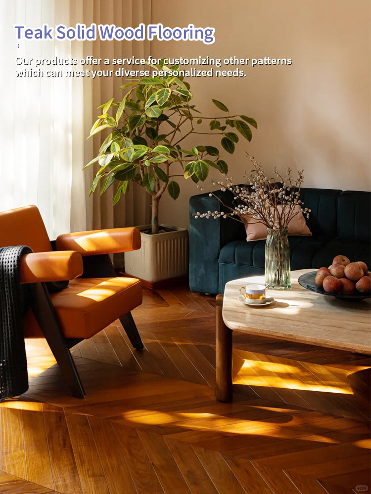 High Quality Customizable A/AB Grade Solid Teak Wood Flooring Eco-Friendly Waterproof Factory Sale Luxury Interiors Bedroom Gym - 图片 7