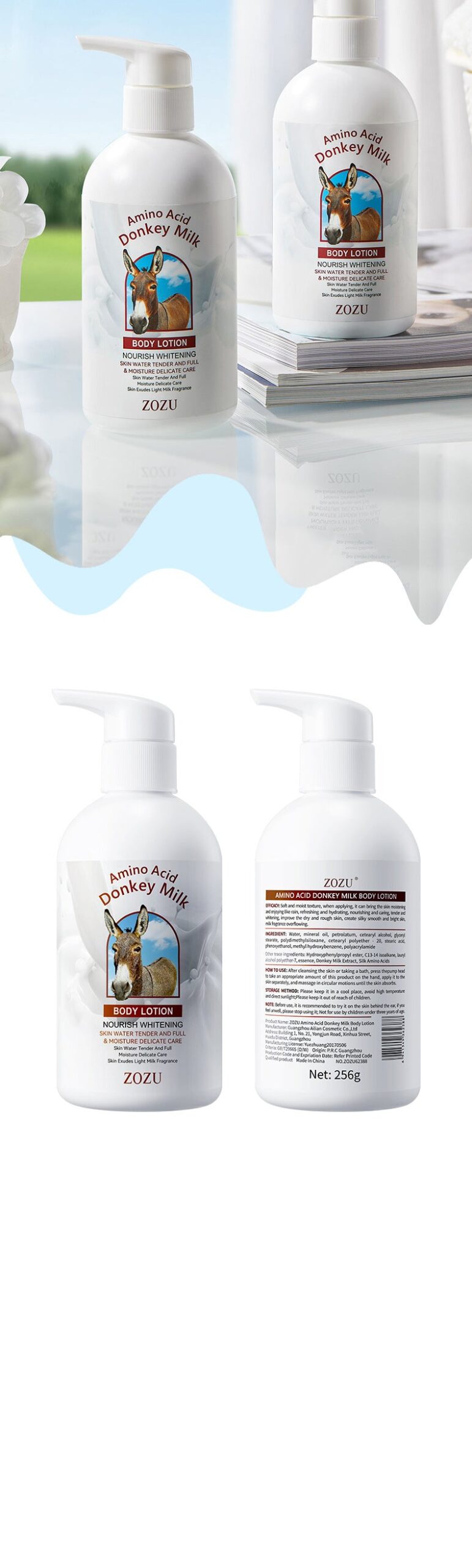 Donkey Milk Body Lotion256gZOZU Amino Acid Moisturizing Refreshing Body Lotion Cross-Border Wholesale - 图片 15