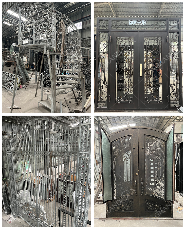 Modern House Exterior Door Double Tempered Glass Door Entry Wrought Iron Door Design - 图片 18