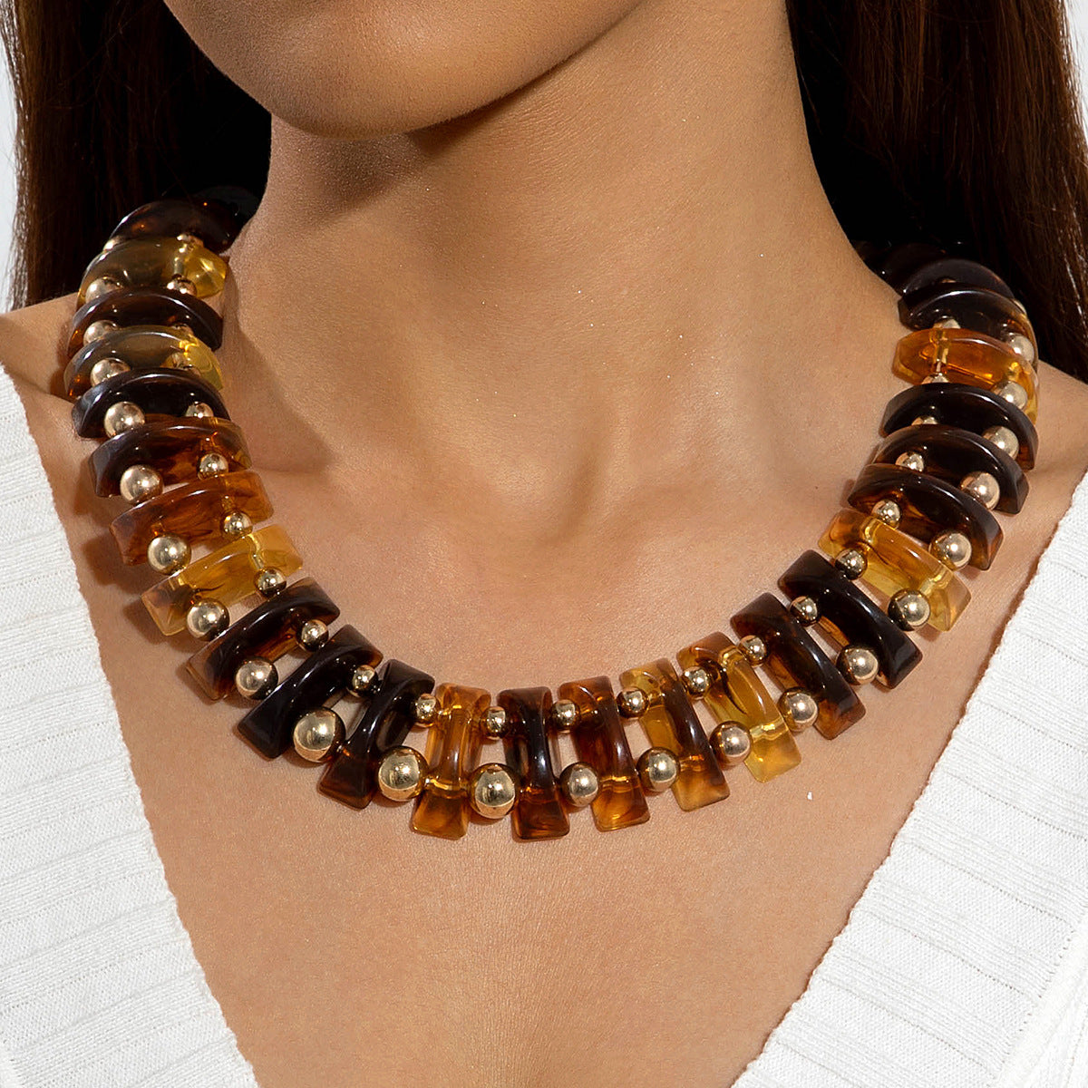 European and American Fashion Trend Exaggerated Necklace Geometric personalized handmade beaded Bohemian style necklace - 图片 4