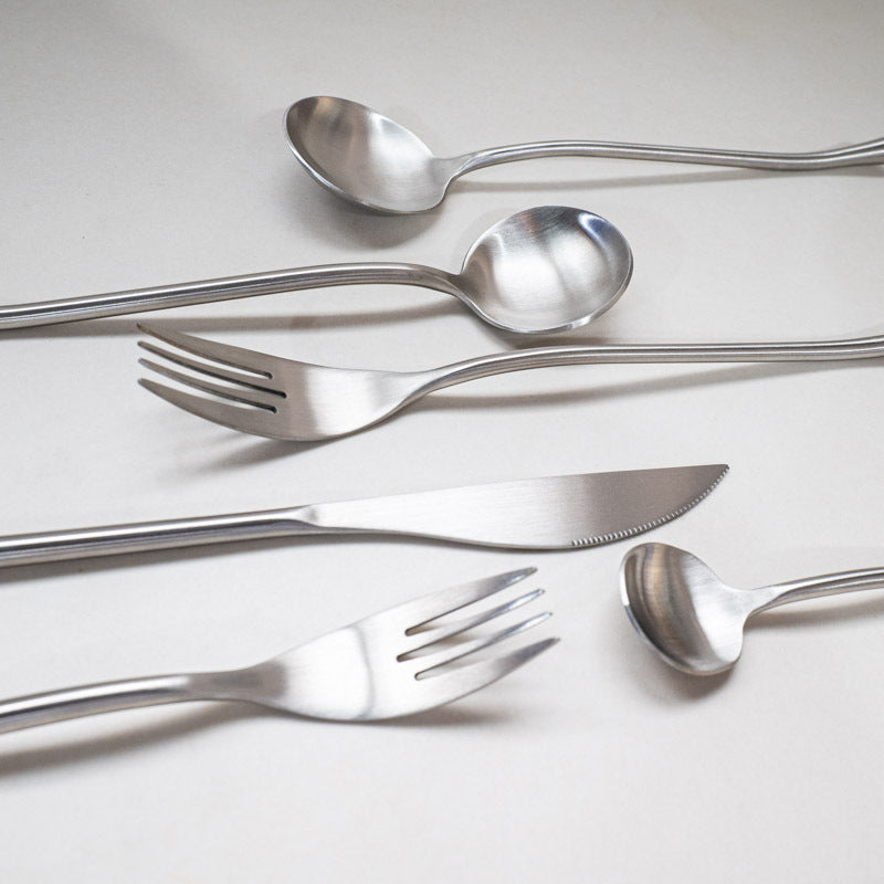 Japanese Style ins304Stainless Steel Thickened Round Dessert Spoon Western Cutlery Set Long Handle Fruit Fork - 图片 21