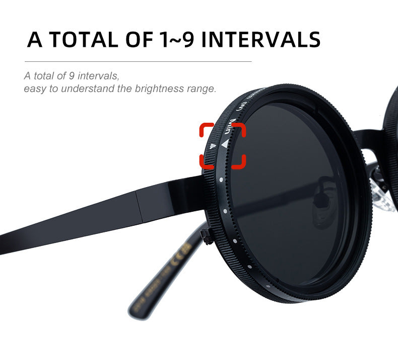 ND Nine-Stage Manual Adjustable Zoom Glasses Anti-Glare Round Frame Sunscreen Sunglasses High-End Polarized Sunglasses for Men - 图片 15
