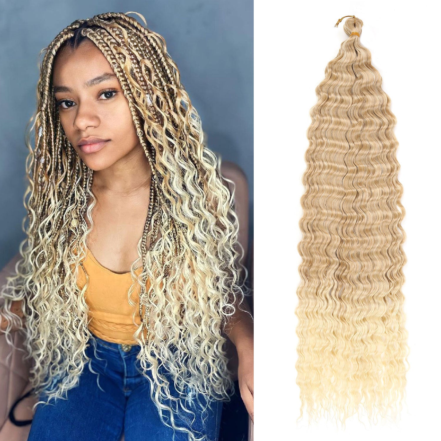 European and American Cross-Border African Synthetic Hair Wig Crochet Hair Extensions Curly Hair Piece DeepWaterWaveHair Long Curly Hair - 图片 15