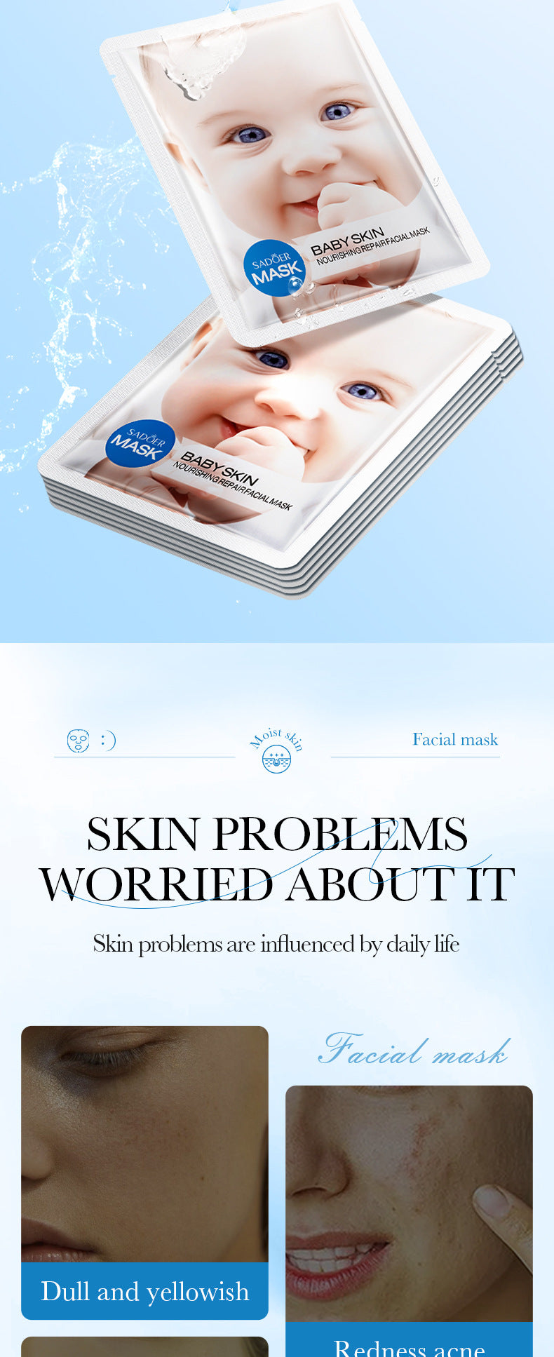 Baby Face Mask25g SADOER Moisturizing, hydrating, skin-smoothing facial mask sheets for cross-border foreign trade wholesale - 图片 33