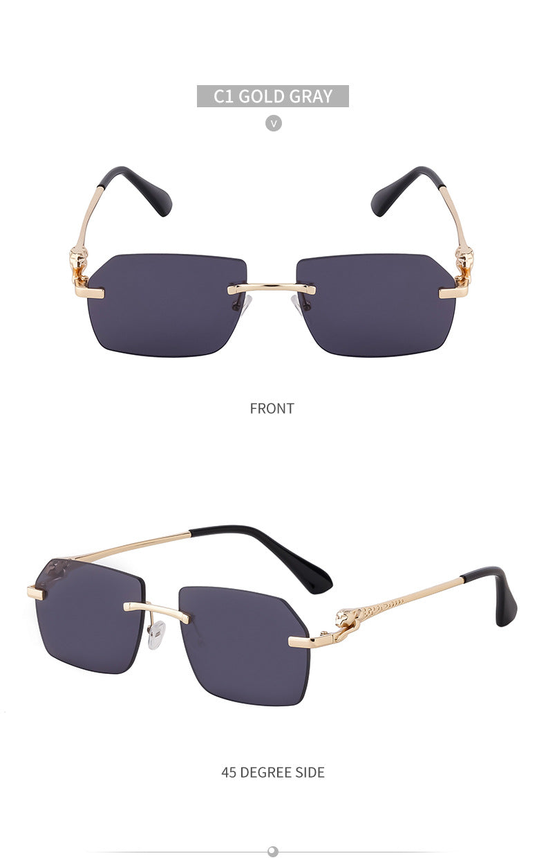 European and American Frameless Cut Edge Leopard Temple Sunglasses for Men Retro Square Frame Driving Sun Protection Sunglasses Wholesale Glasses - 图片 24