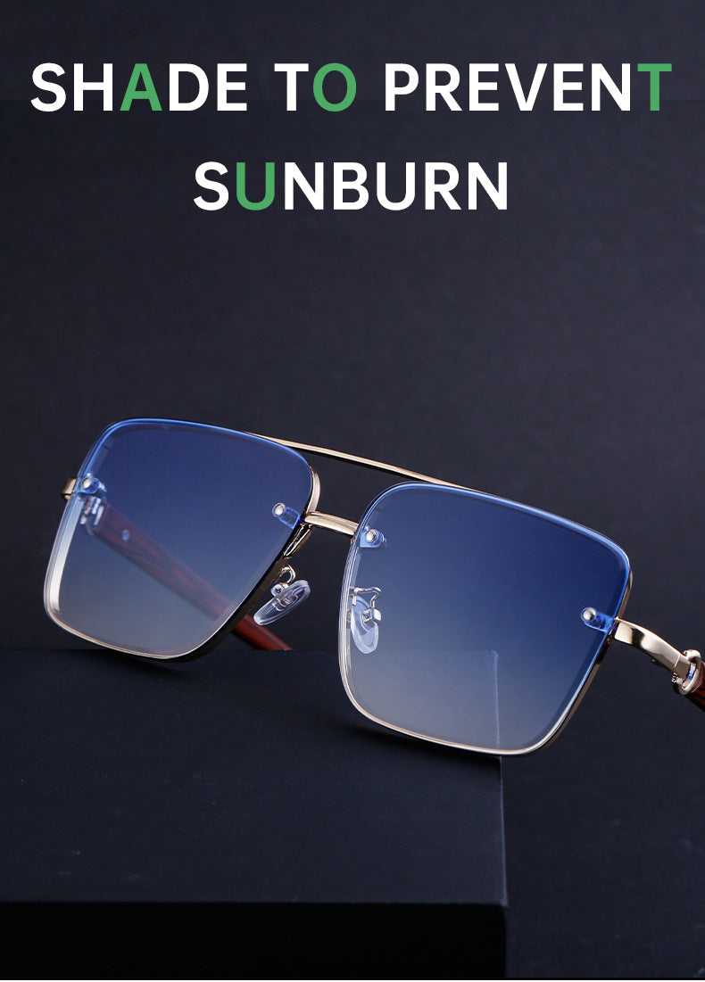 European and American Style Square Frame Cut Edge Sunglasses for Men with Imitation Wood Grain Temples, Men's Trendy Wholesale sunglass - 图片 20