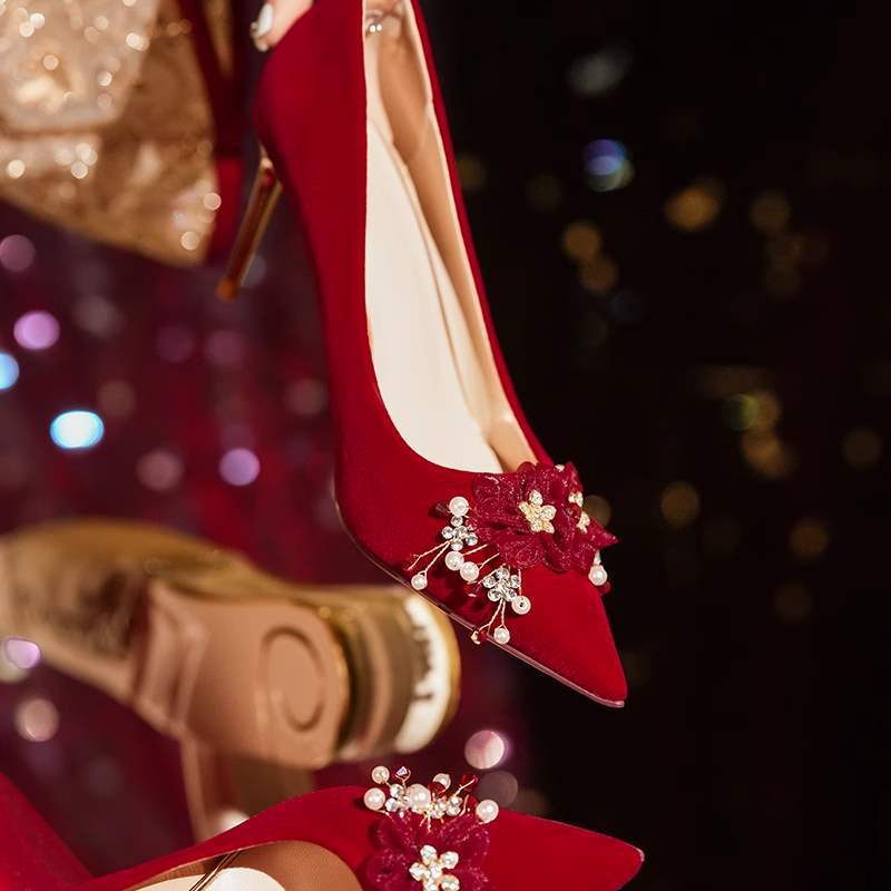 2025New Style Chinese-French Wedding Dress Toast Wedding Banquet Wedding Shoes Women Xiuhe Dress Low Heel Comfortable Bride High Heels - 图片 10