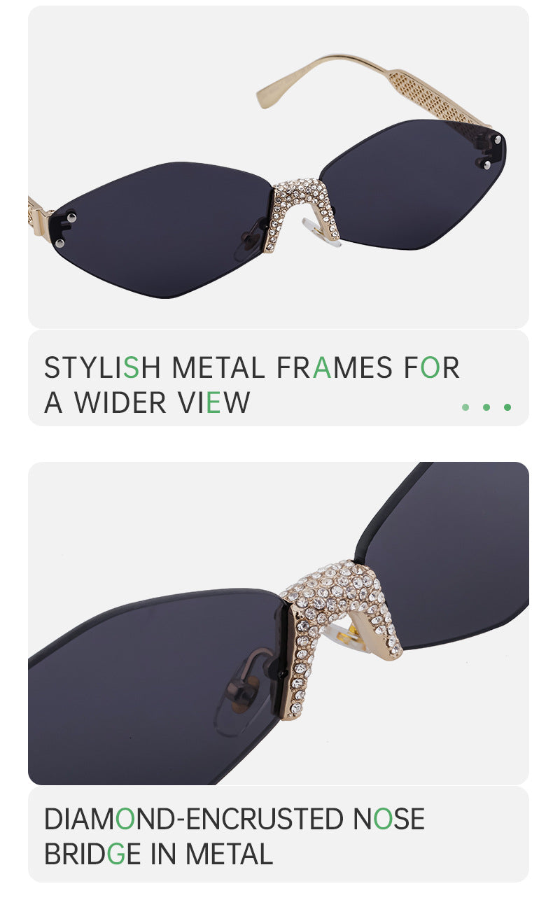 New Diamond Cut Edge Frameless Sunglasses for Women, Diamond-Studded Sunglasses, Sun Protection, Diamond-Shaped Frame Glasses for Women shades - 图片 18