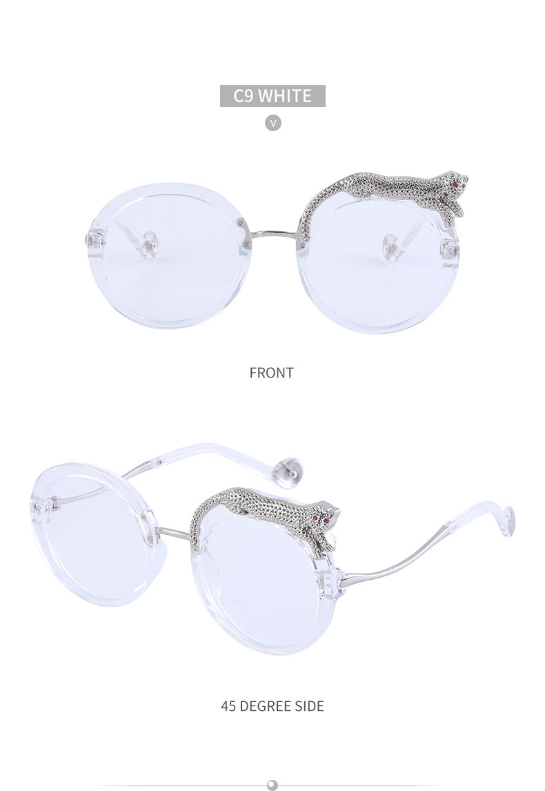 2025New Anti-Blue Light Glasses for Women Leopard Head Diamond-Studded European and American Round Frame Sunglasses Trendy Large Frame Sunglasses High-End Feel - 图片 42