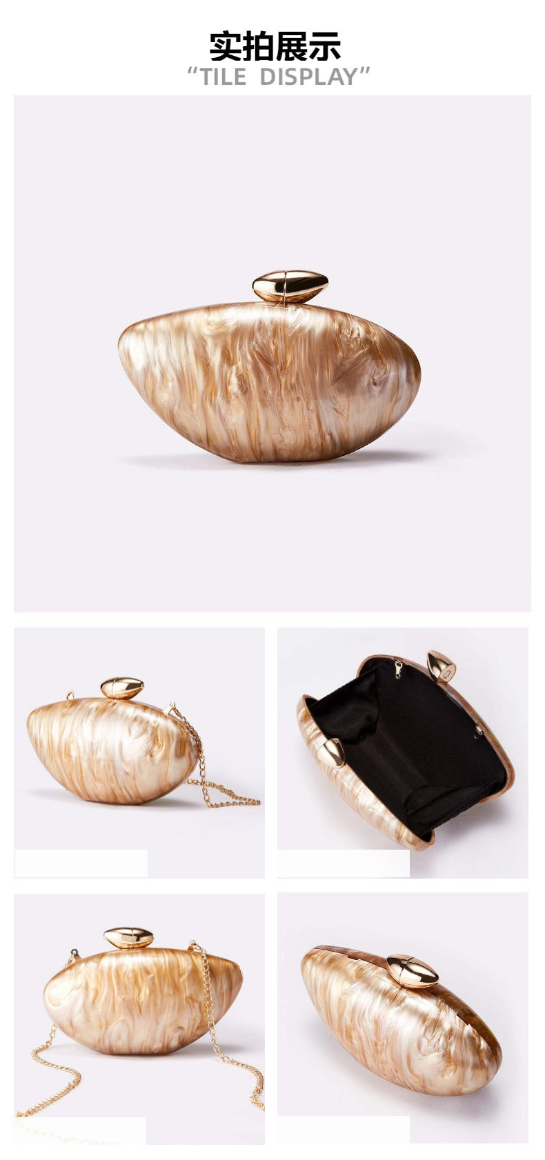 European and American Trend New Style Bag for Women Fashionable Light Luxury Versatile Bullet Head Acrylic Simple Evening Bag Clutch for Women - 图片 15