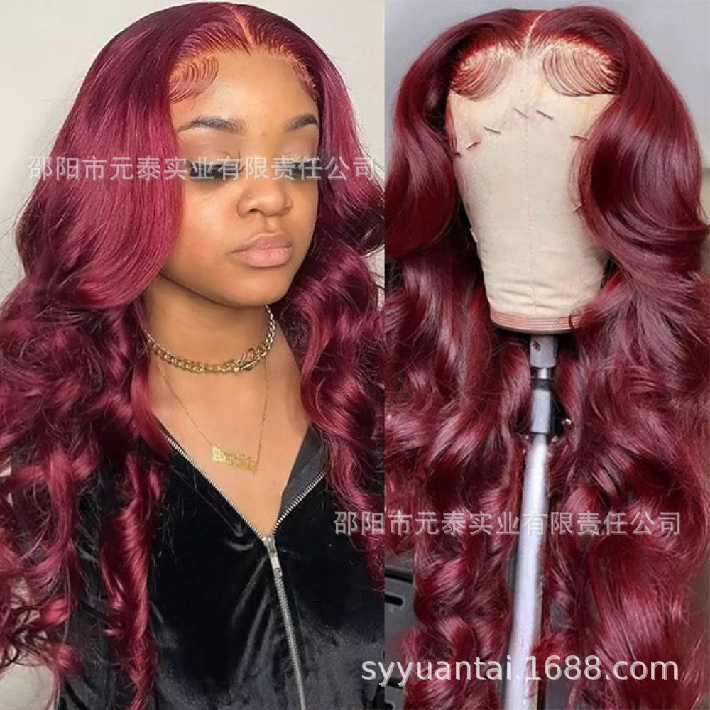 99J Front Lace Wig Big Waves Full Head Daily Women Long Curly Hair High Temperature Fiber Synthetic Wig Air Bangs - 图片 4