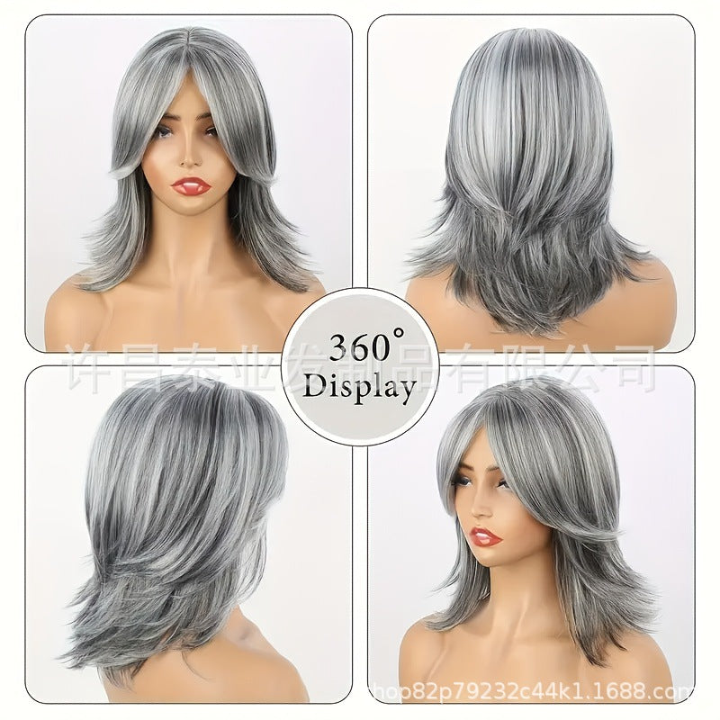 European and American Foreign Trade Cross-Border Wig for Women, Middle Part, Eight-Character Bangs, Middle-Aged and Elderly Fashion Short Straight Hair Full Wig, Factory Direct Sale - 图片 9