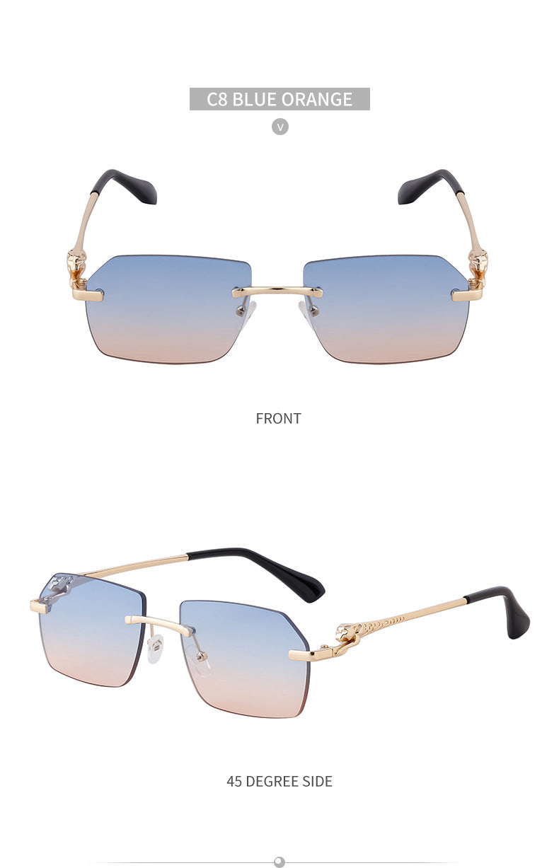European and American Frameless Cut Edge Leopard Temple Sunglasses for Men Retro Square Frame Driving Sun Protection Sunglasses Wholesale Glasses - 图片 23