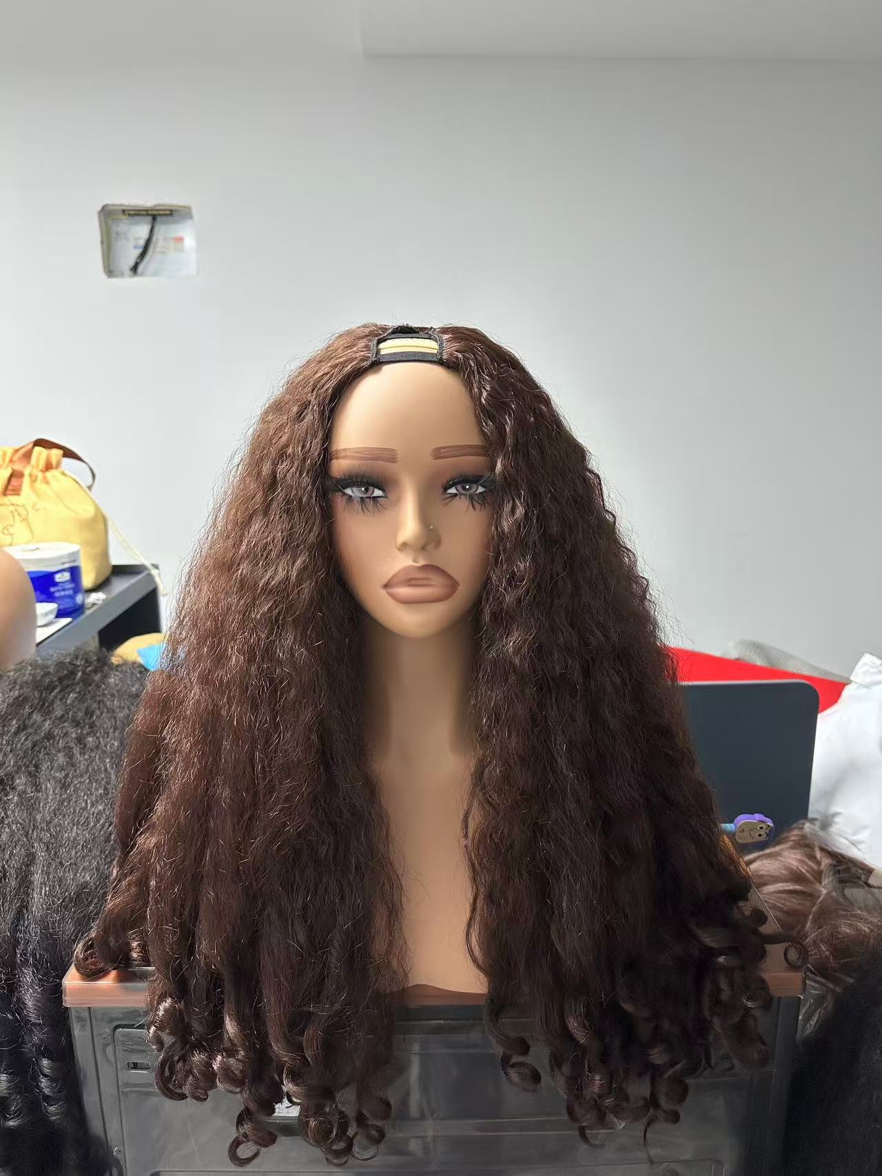 YAKI Straight Hair with Curly Ends Synthetic Wig V High-Temperature Fiber Wig with Hollow Top - 图片 16