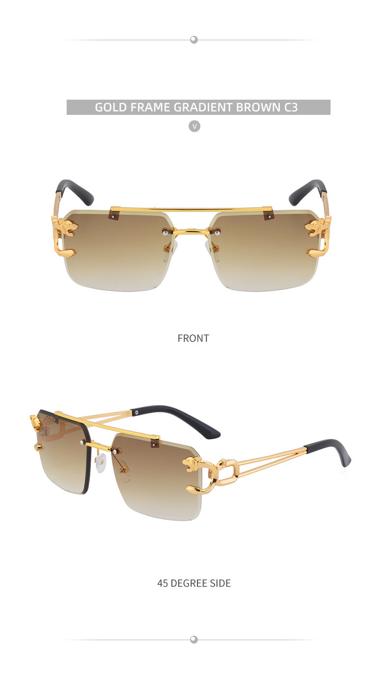 European and American Retro Double Bridge Sunglasses for Men Fashion Leopard Rimless Cut Edge Sunglasses for Women Wholesale shades - 图片 30