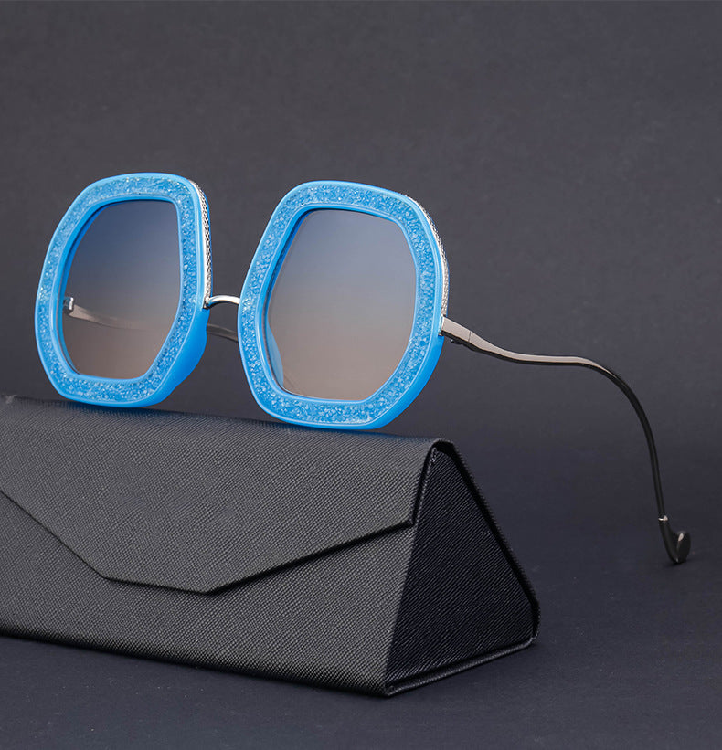 European and American Style Women's Sunglasses with Rhinestones, Irregular Polygonal Large Frame Sunglasses, Trendy High-End Glasses Wholesale - 图片 17