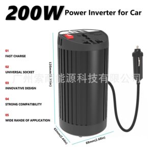 Hot Selling Car Inverter200W 12V Turn110V220V Double USB Type-C Cup Type inverter