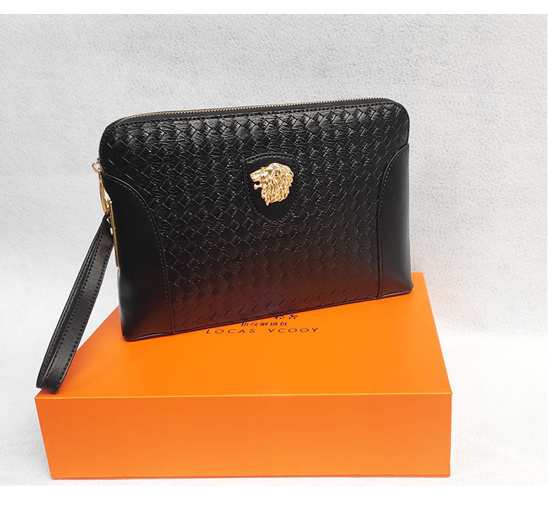 Fingerprint Lock Clutch Bag Large Capacity Business Men's Genuine Leather Handheld Luxury Woven Clutch Portable Fingerprint Unlock - 图片 11