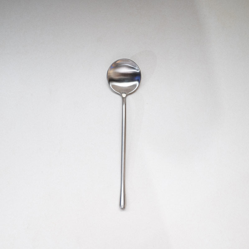 Japanese Style ins304Stainless Steel Thickened Round Dessert Spoon Western Cutlery Set Long Handle Fruit Fork - 图片 7