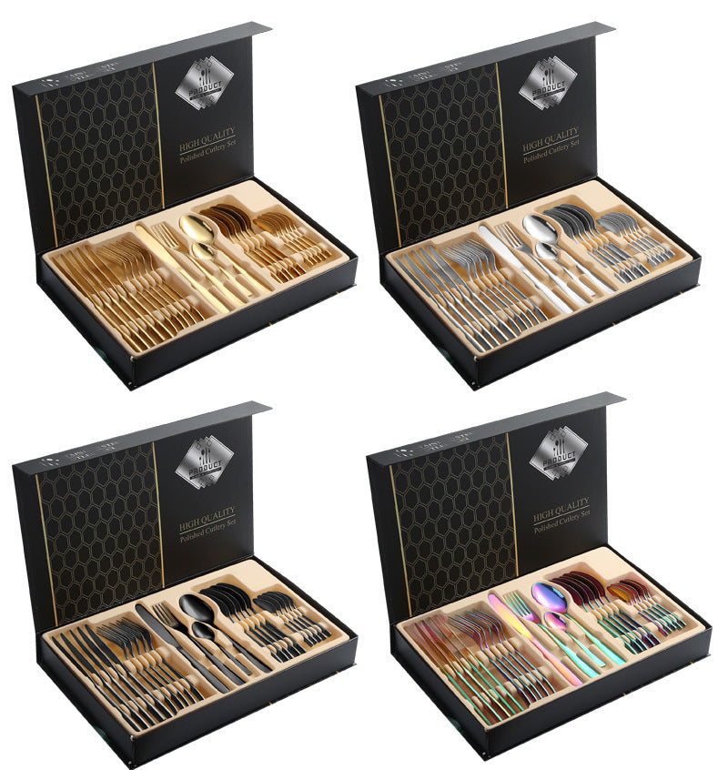 410Stainless Steel Cutlery Set Restaurant Square Handle Knife Fork Spoon24Set of Western Steak Knives and Forks - 图片 31