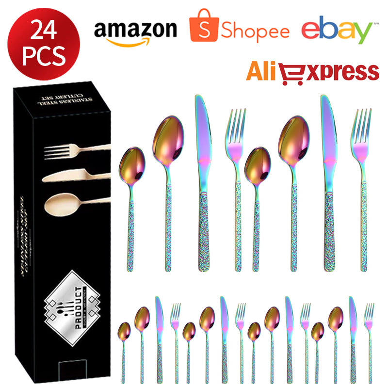 410Stainless Steel Cutlery Set Stone Pattern Knife Fork Spoon24Western-style dining set6Steak Knife and Fork for One Person - 图片 9