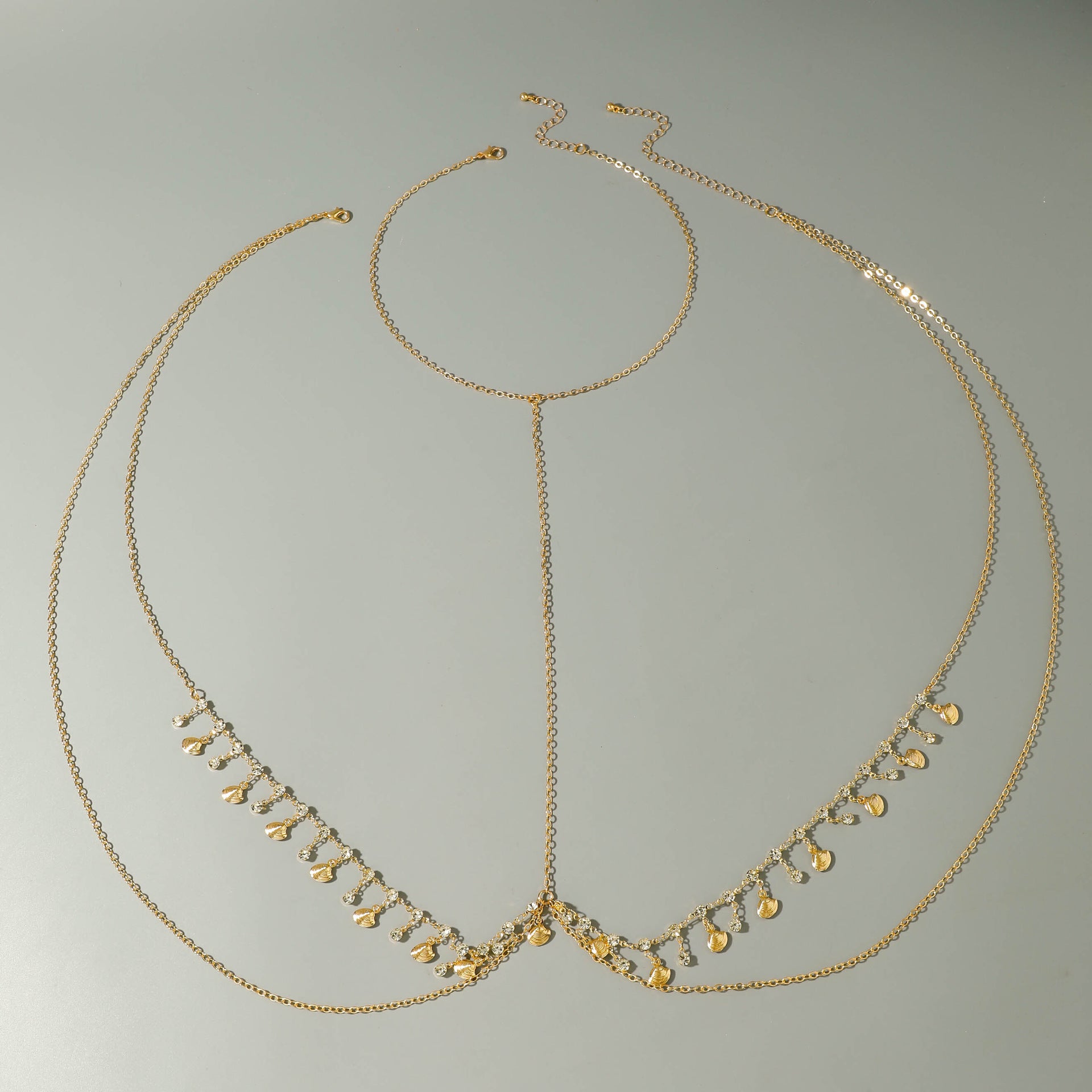 Trendy Simple Men's Body Chain Necklace Fashion Imitation Emerald Heart Hollow Chest Chain with Diamonds - 图片 4