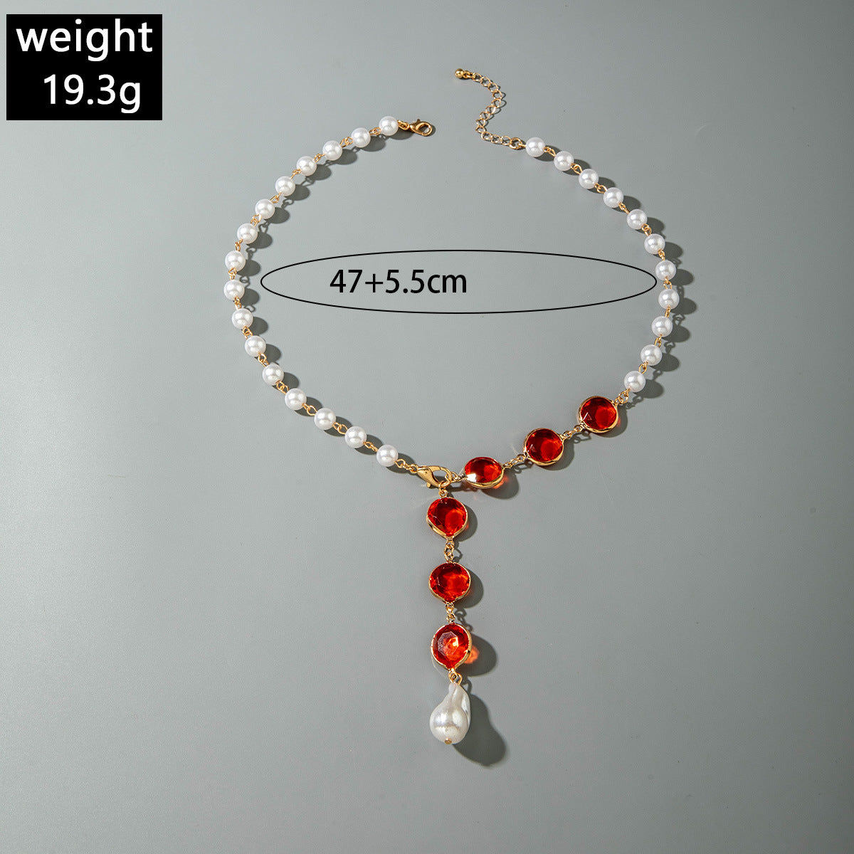 European and American Jewelry Red Diamond Cross Pendant Pearl Necklace Geometric Oval Red Diamond Necklace Wholesale - 图片 17