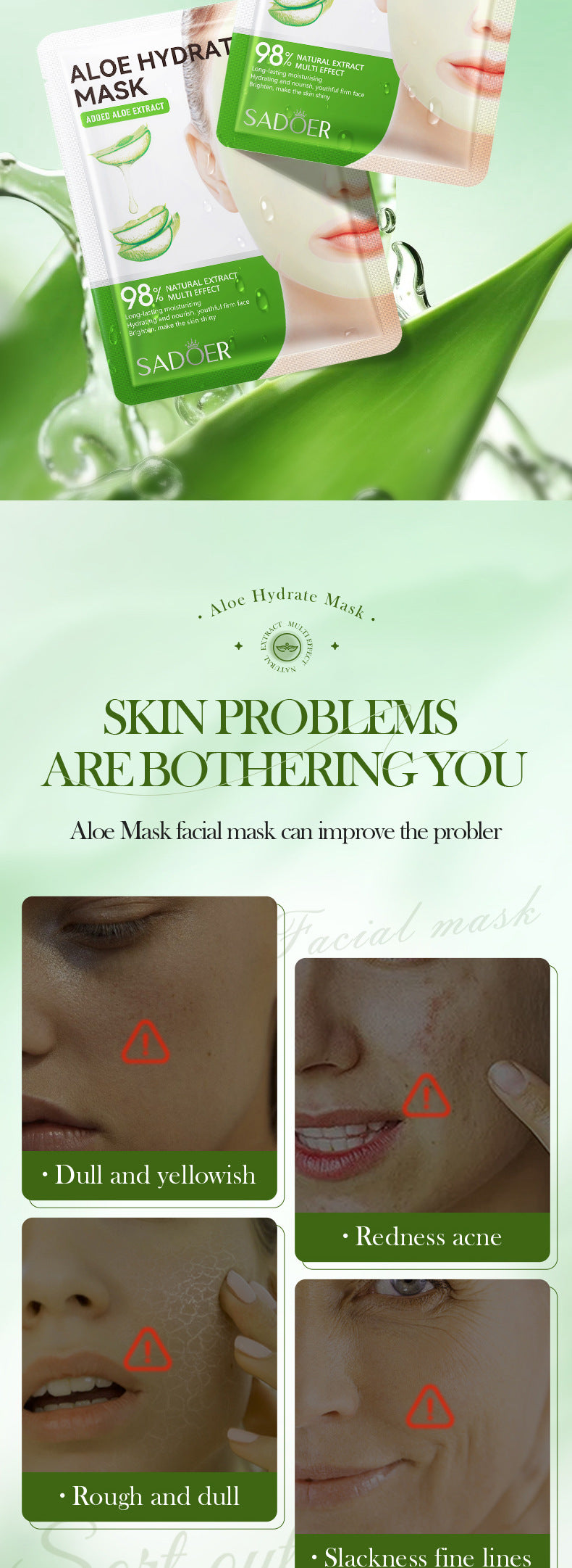 Facial Mask25g SADOER Aloe Vera VC Moisturizing and Rejuvenating Face Mask Sheet Pack for Cross-Border Wholesale - 图片 7