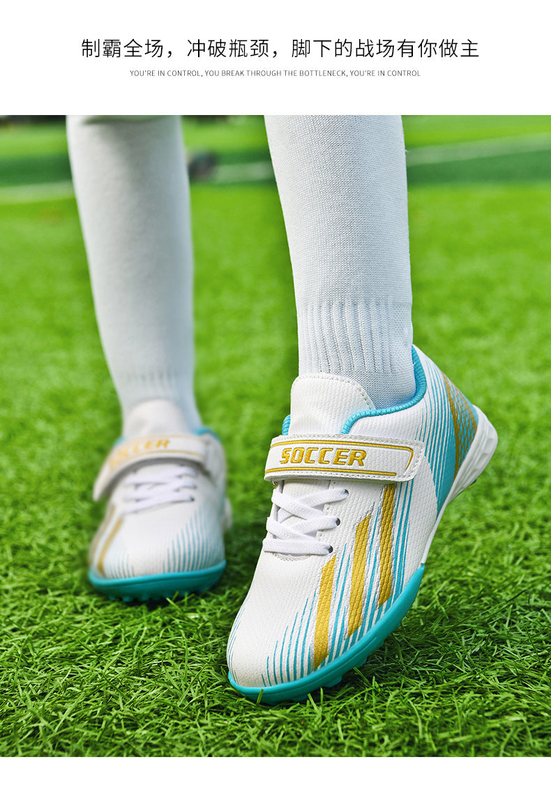 New football shoes for men and women with Velcro for children TF Broken Nail Style Youth Student Grassland Flat Training Shoes - 图片 26