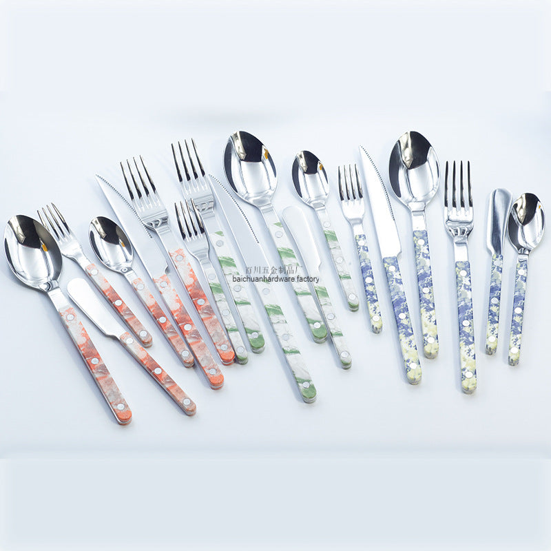Marble Handle Western Tableware Set ABS Butter Fork Spoon Clip Handle Cheese Knife Dessert Chopsticks Spoon Fork