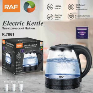 RAF European Standard Electric Kettle Stainless Steel Transparent Glass Small Household Electric Kettle for Home Use1.2L