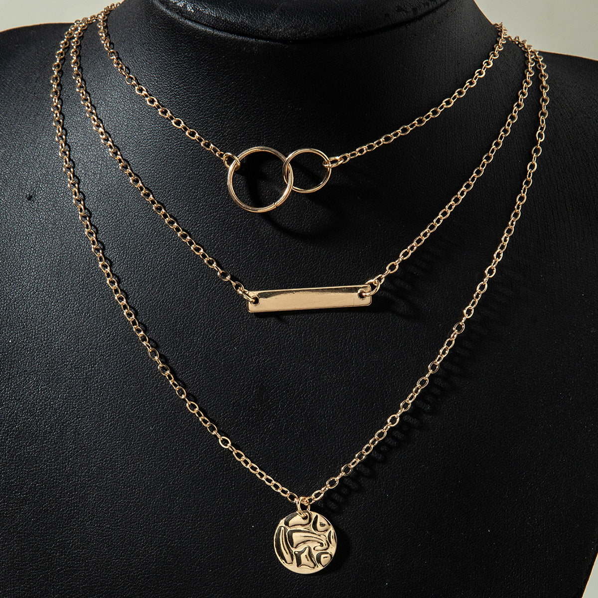 European and American Fashion Collarbone Chain Round Pendant Tassel Multi-layer Stacking Necklace Layered One-word Necklace3Set - 图片 27