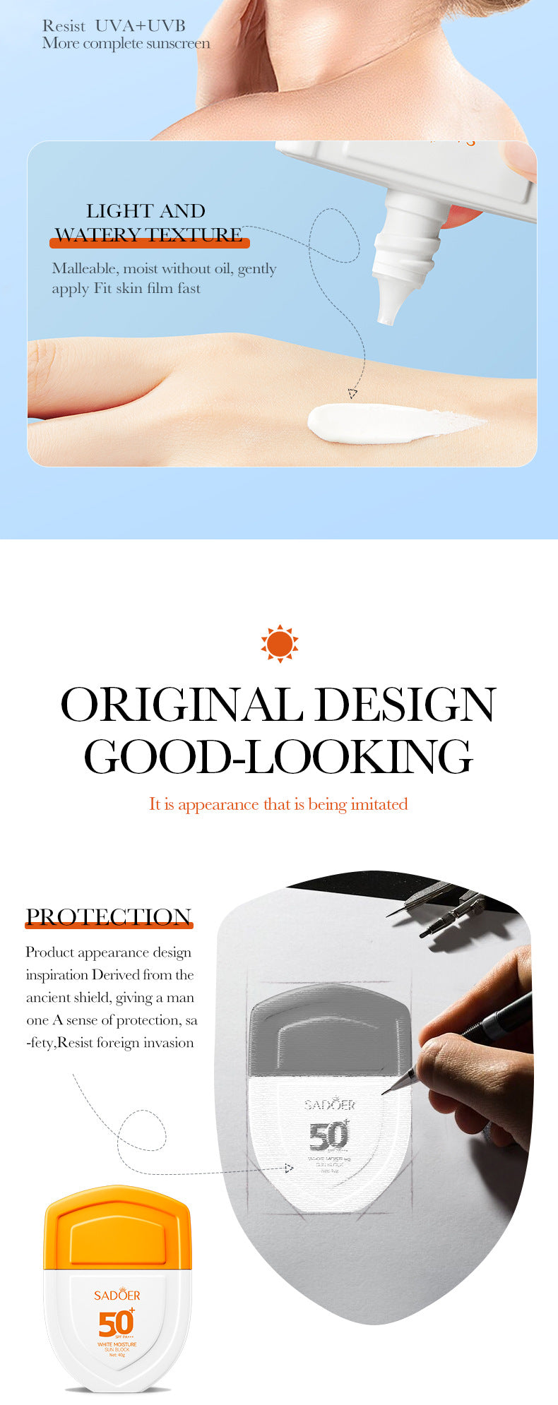 Sunscreen40g SADOER Lightweight Moisturizing Primer SPF50+Hydrating Clear Cross-Border Wholesale - 图片 12