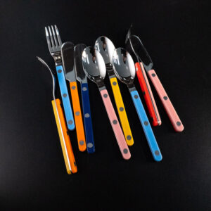 304Mirror Finish Western Tableware Set Color Block Two-Tone Handle Butter Knife Fork Spoon Clip Handle Steak Dessert Spoon Fork