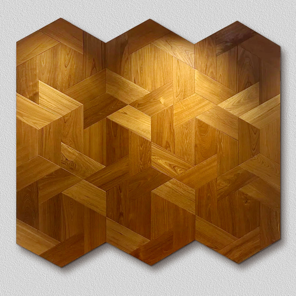 Premium 14mm Multilayer Hexagon Oak Flooring | Decorative Engineered Oak Parquet Custom Finish Options for Outdoor Use